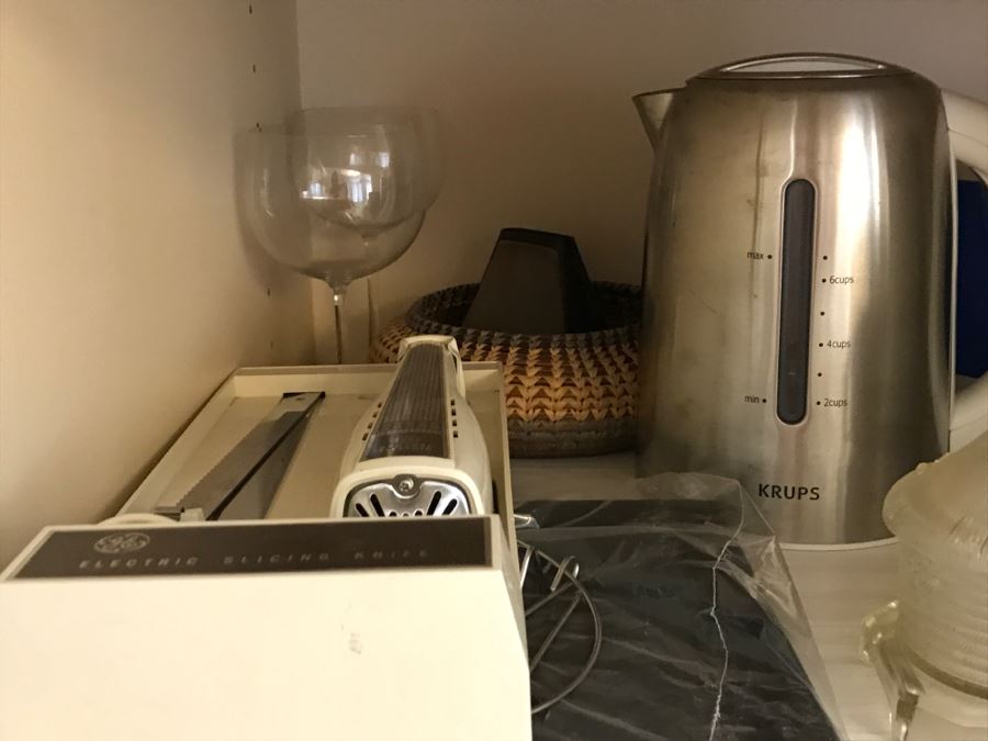 Various Kitchen Appliances, Cookware, Corningware, Hand Painted Pig - Everything Shown On 4 Shelves [Photo 20]