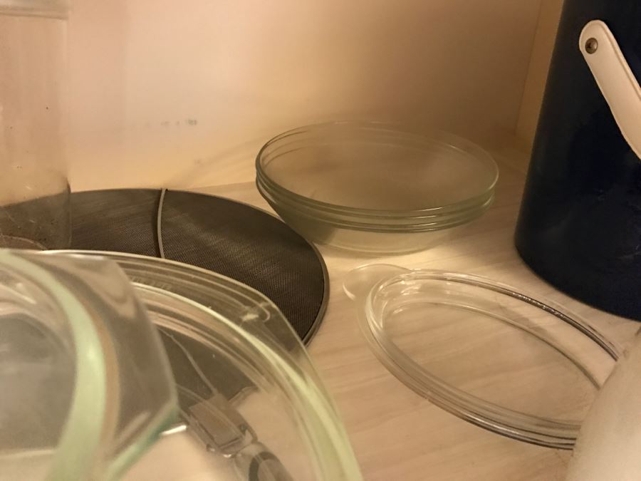 Various Kitchen Appliances, Cookware, Corningware, Hand Painted Pig - Everything Shown On 4 Shelves [Photo 9]