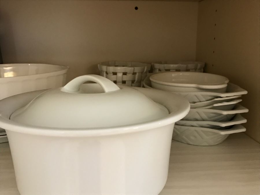 Various Kitchen Appliances, Cookware, Corningware, Hand Painted Pig - Everything Shown On 4 Shelves [Photo 26]