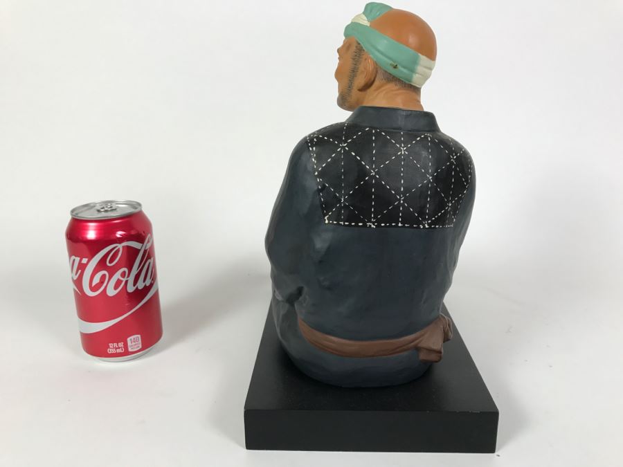 Hakata Urasaki Doll Signed Fisherman With Net With Wooden Stand Japan [Photo 6]