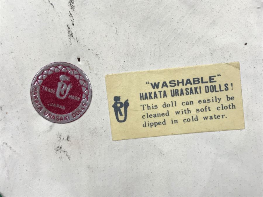 Hakata Urasaki Doll Signed Fisherman With Net With Wooden Stand Japan [Photo 9]