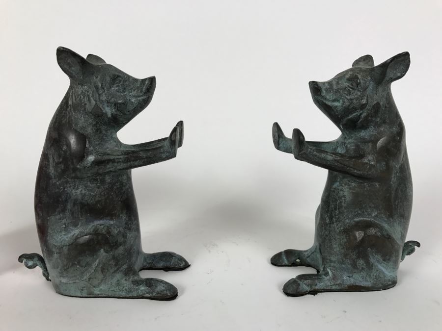 Pair Of Metal Bronze? Pig Bookends [Photo 1]
