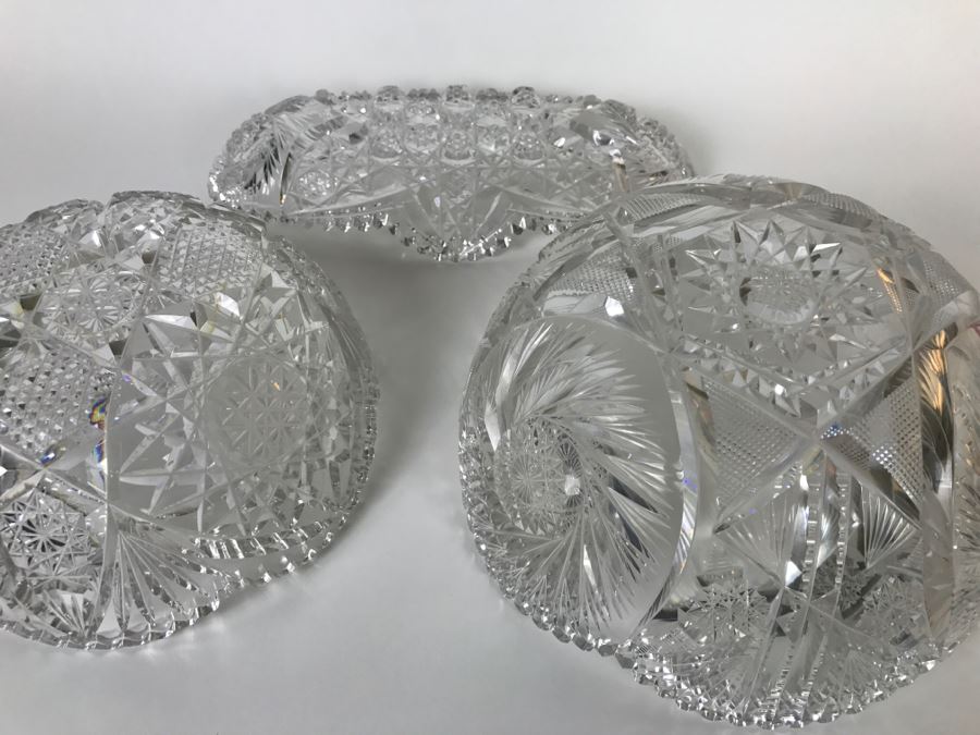 Set Of 3 Detailed Cut Crystal Bowls [Photo 25]