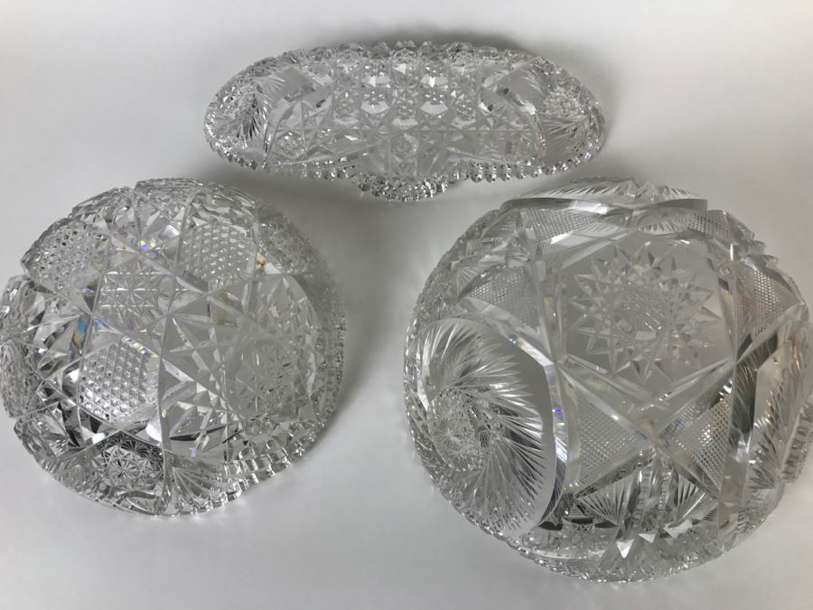 Set Of 3 Detailed Cut Crystal Bowls [Photo 1]