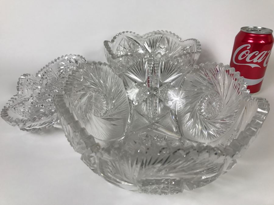 Set Of 3 Detailed Cut Crystal Bowls [Photo 5]