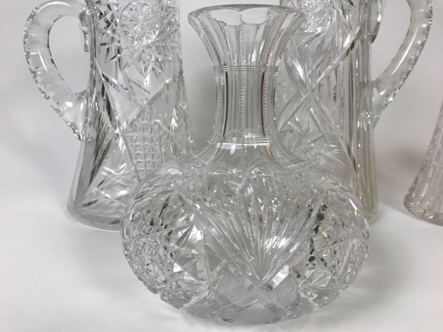 Heavy Cut Crystal Pitchers, Vase And Decanter