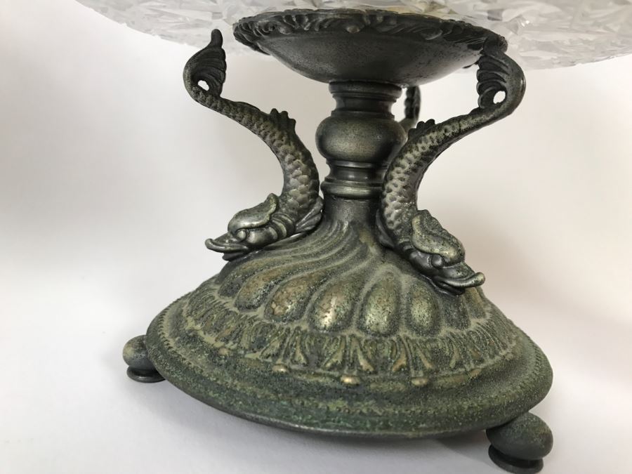 Cut Crystal Decanter With Crystal Stemware Glasses On Silverplate Tray, Footed Crystal Dish And Footed Crystal Dish With Lid (Has Chip On Rim) [Photo 14]