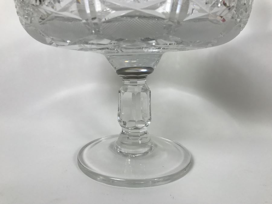 Cut Crystal Decanter With Crystal Stemware Glasses On Silverplate Tray, Footed Crystal Dish And Footed Crystal Dish With Lid (Has Chip On Rim) [Photo 11]
