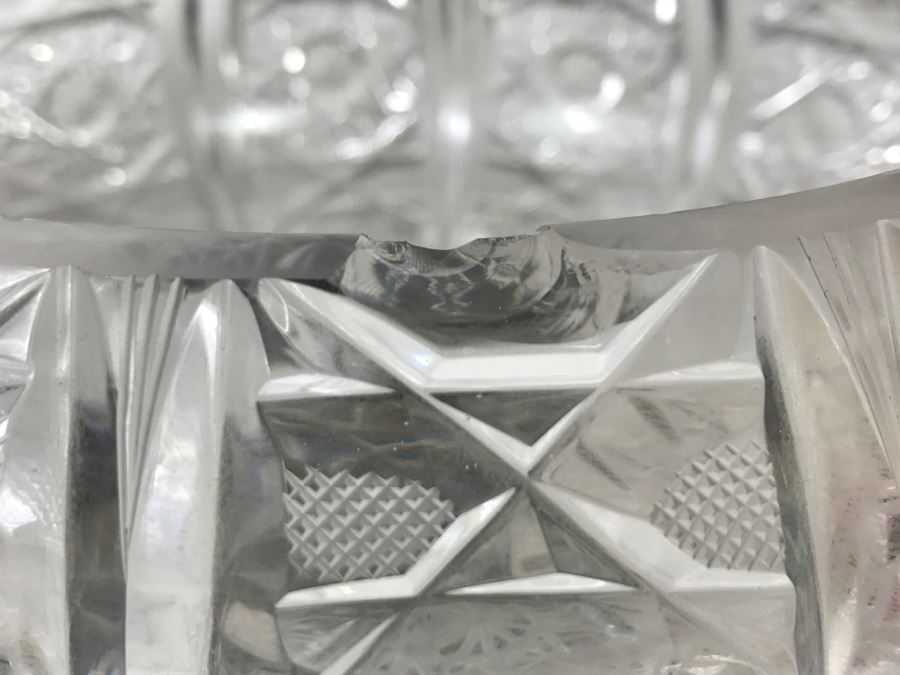 Cut Crystal Decanter With Crystal Stemware Glasses On Silverplate Tray, Footed Crystal Dish And Footed Crystal Dish With Lid (Has Chip On Rim) [Photo 17]