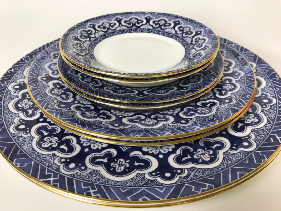 Ralph Lauren Empire Wedgwood Bone China Plates Blue And White