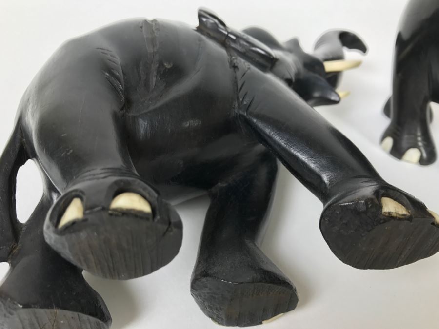 Set Of (3) Carved Ebony Wood Elephants [Photo 10]