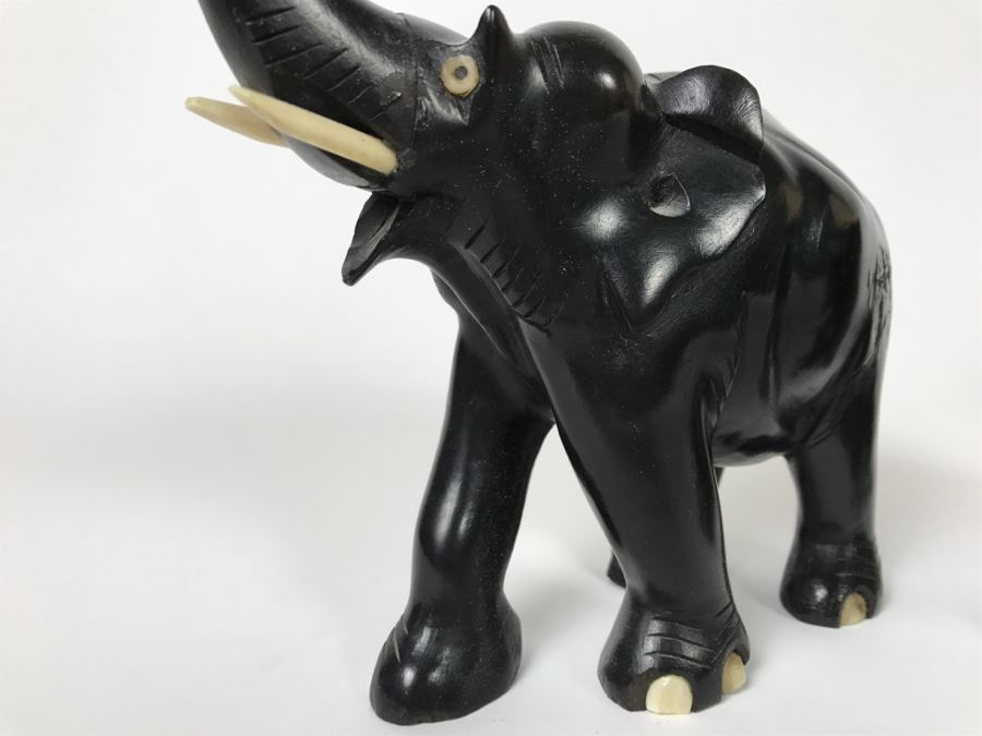 Set Of (3) Carved Ebony Wood Elephants [Photo 3]