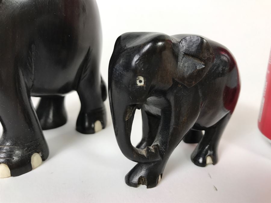 Set Of (3) Carved Ebony Wood Elephants [Photo 5]