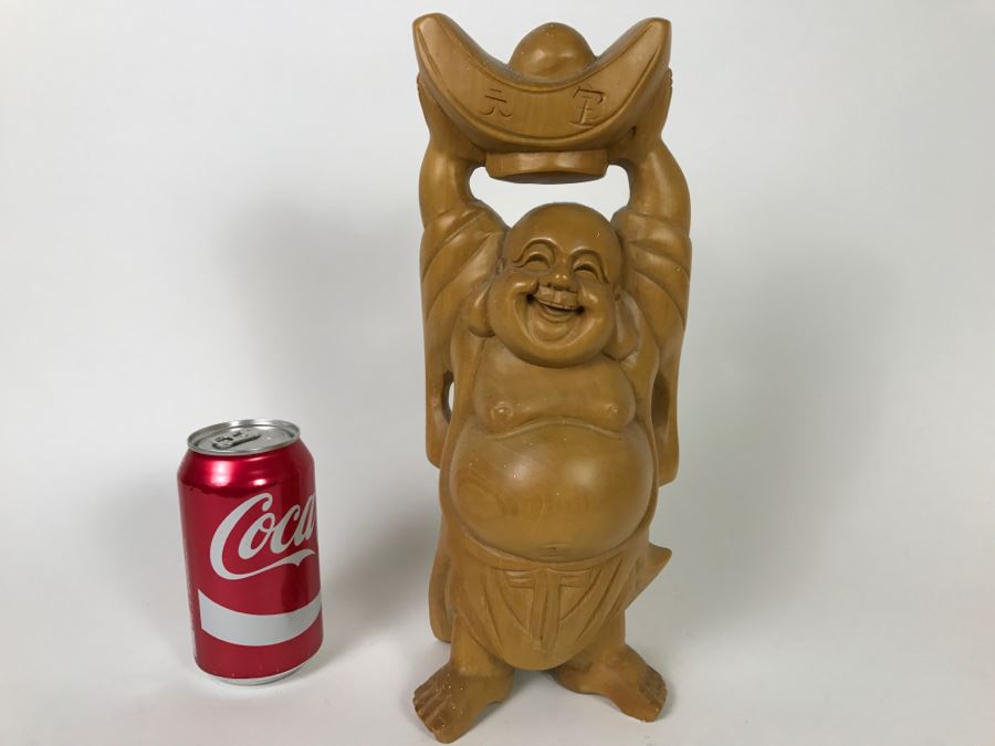 Hand Carved Laughing Wooden Buddha Statue [Photo 1]