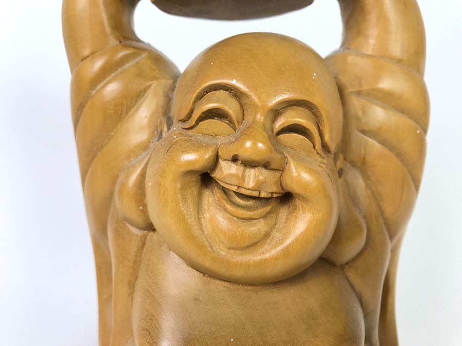 Hand Carved Laughing Wooden Buddha Statue [Photo 3]
