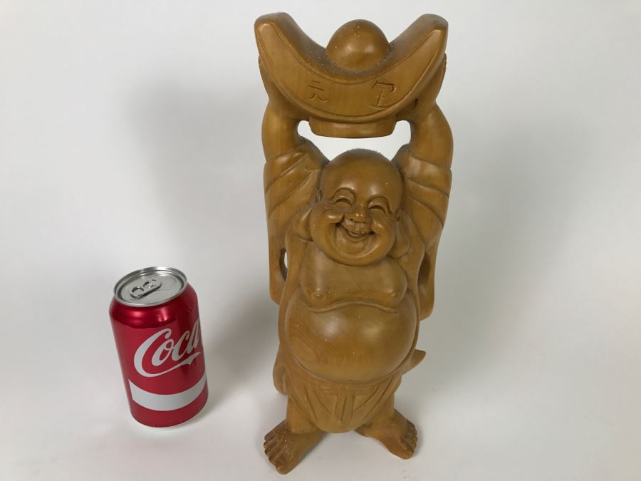Hand Carved Laughing Wooden Buddha Statue [Photo 2]