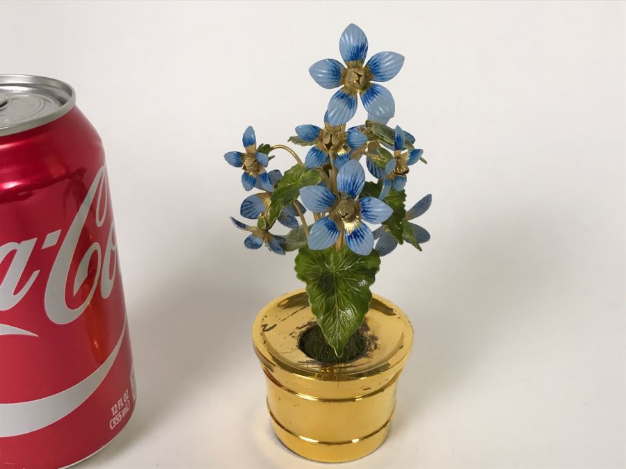 Gorham Sterling Silver Miniature Flower Pot With Artificial Enamel Metal Flowers [Photo 3]