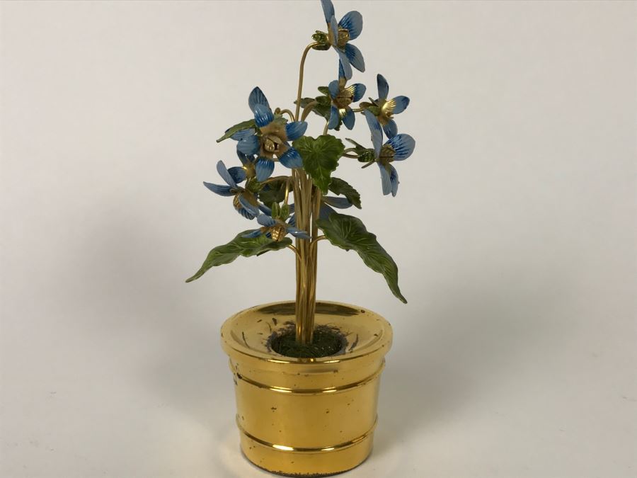 Gorham Sterling Silver Miniature Flower Pot With Artificial Enamel Metal Flowers [Photo 7]