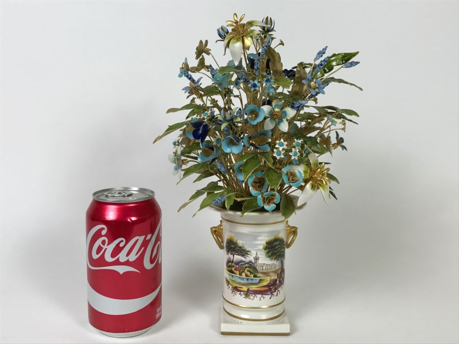 Artificial Enamel Over Metal Flowers In Hand Painted Miniature Pot [Photo 1]
