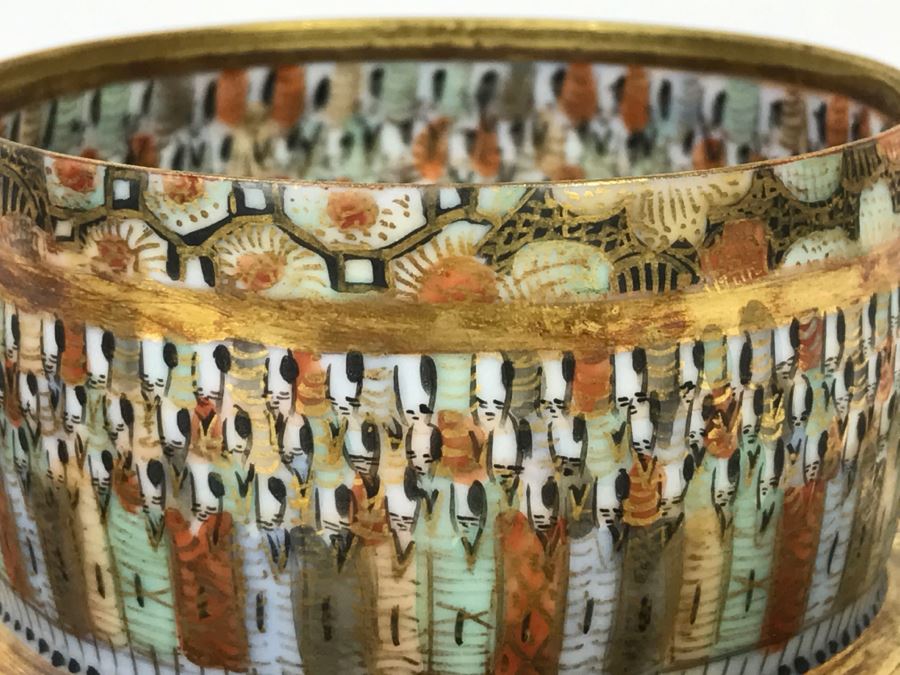 Vintage Japanese Satsuma Gold Dish And Cup And Saucer Dish Japanese Figures [Photo 15]