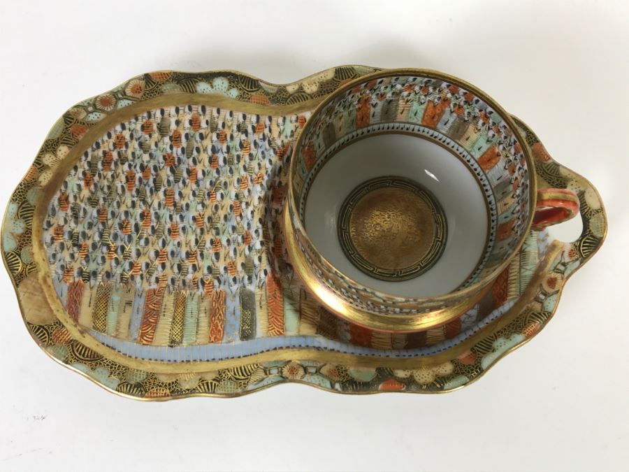 Vintage Japanese Satsuma Gold Dish And Cup And Saucer Dish Japanese Figures [Photo 9]