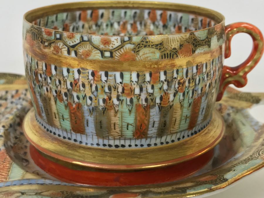 Vintage Japanese Satsuma Gold Dish And Cup And Saucer Dish Japanese Figures [Photo 13]
