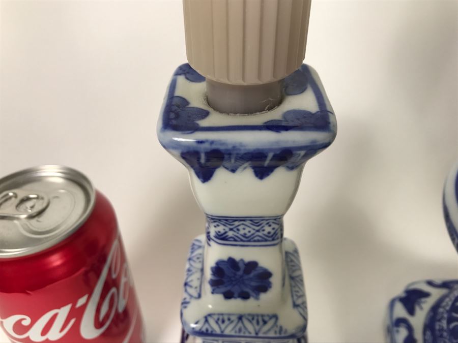 Set Of (3) Blue And White Candlesticks [Photo 9]