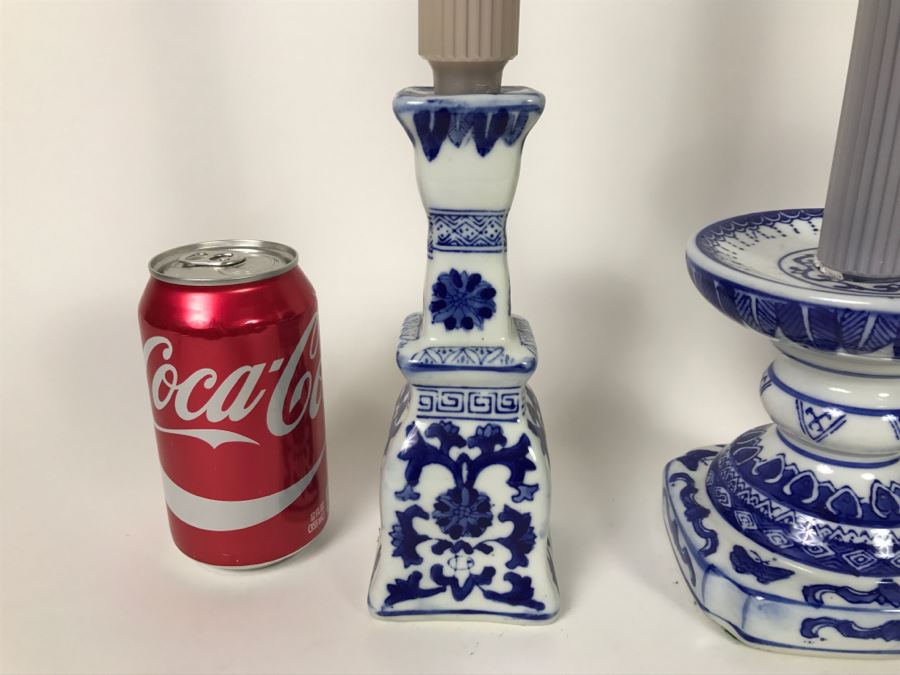 Set Of (3) Blue And White Candlesticks [Photo 8]