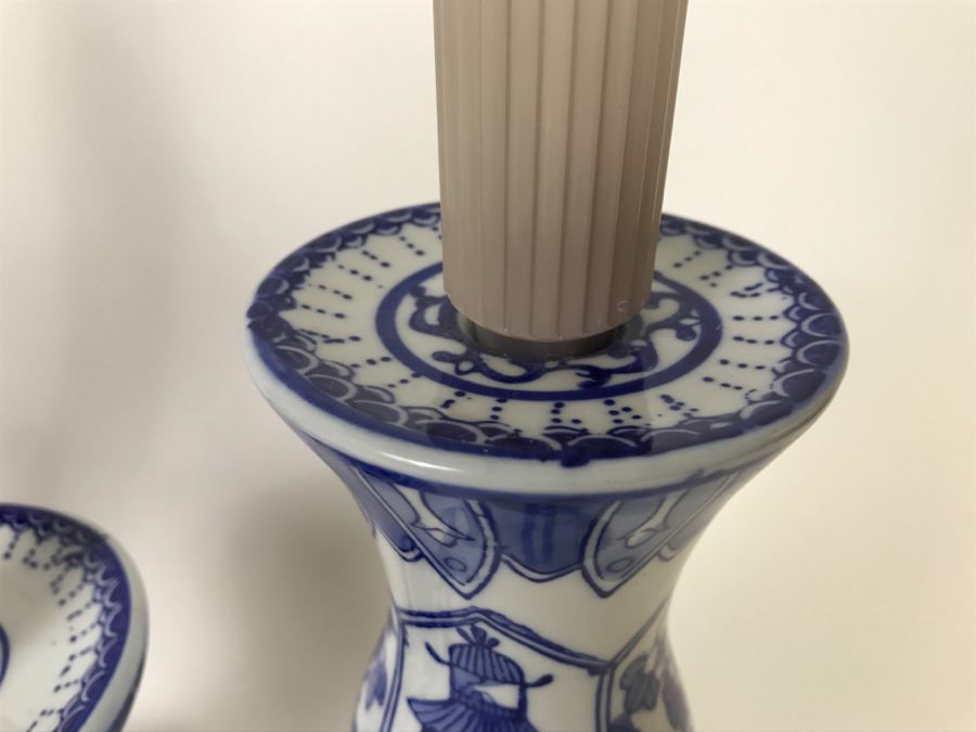 Set Of (3) Blue And White Candlesticks [Photo 7]