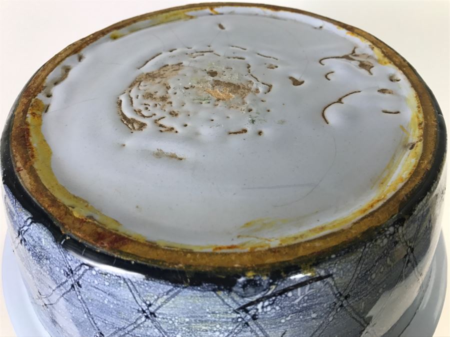 Large Light Blue Glazed Stoneware Pot With Floral Motif [Photo 8]