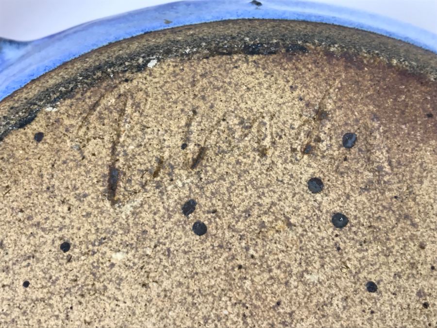 Stunning Blue Glazed Stoneware Pot With Lid Signed Underneath [Photo 8]