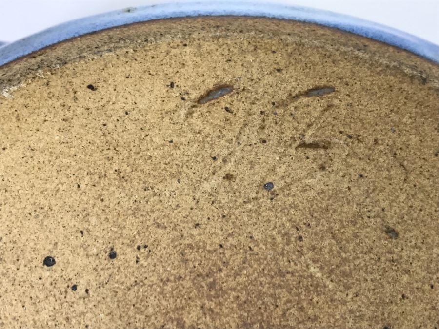 Stunning Blue Glazed Stoneware Pot With Lid Signed Underneath [Photo 9]