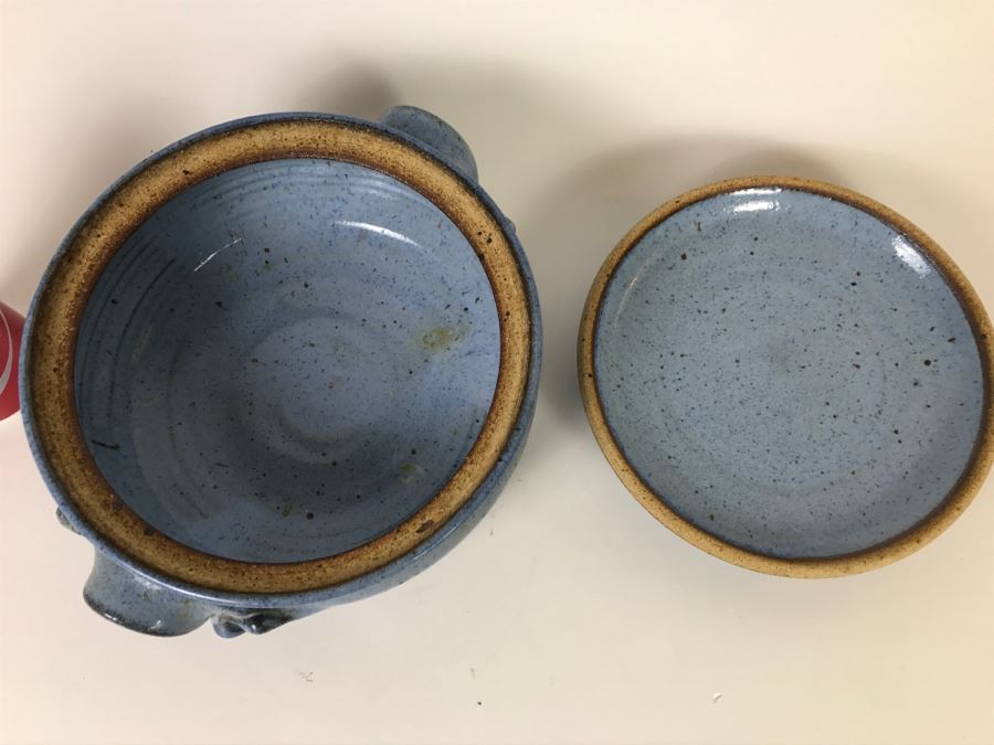 Stunning Blue Glazed Stoneware Pot With Lid Signed Underneath [Photo 6]