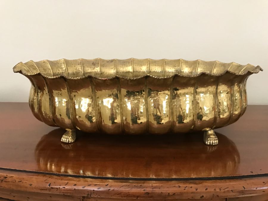 Large Hammered Brass Fluted And Footed Bowl [Photo 1]
