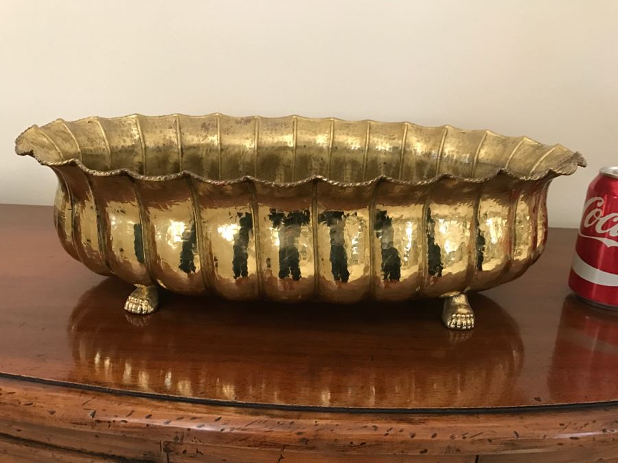 Large Hammered Brass Fluted And Footed Bowl [Photo 4]