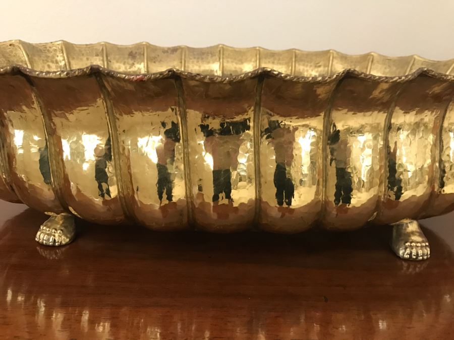Large Hammered Brass Fluted And Footed Bowl [Photo 5]