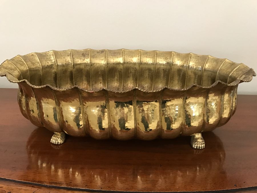Large Hammered Brass Fluted And Footed Bowl [Photo 2]