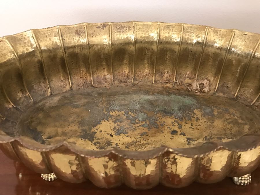 Large Hammered Brass Fluted And Footed Bowl [Photo 6]