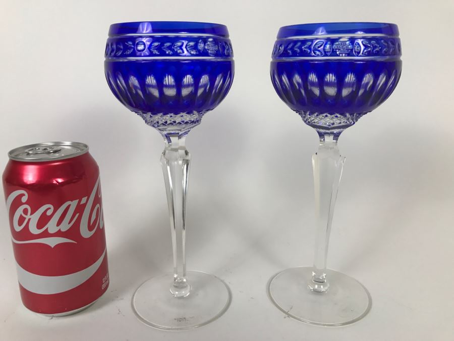 Pair Of Blue Wedgwood Crystal Stemware Glasses