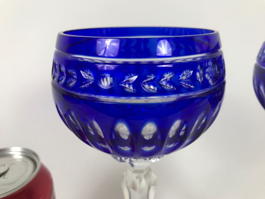 Pair Of Blue Wedgwood Crystal Stemware Glasses