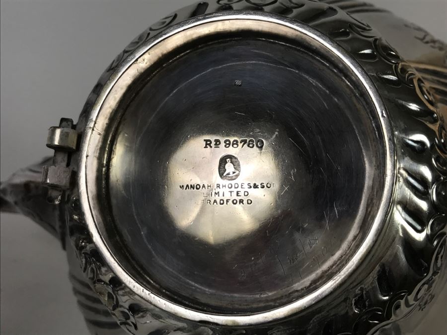 Vintage Manoah Rhodes & Son Limited Bradford Coffee Pot RD 96760 Silverplate Weighs 1,483g [Photo 9]