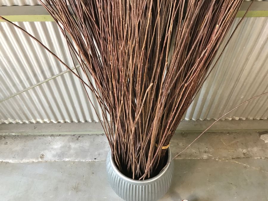 Industrial Metal Corrugated Vase Basket With Bundles Of Straight Branches [Photo 6]