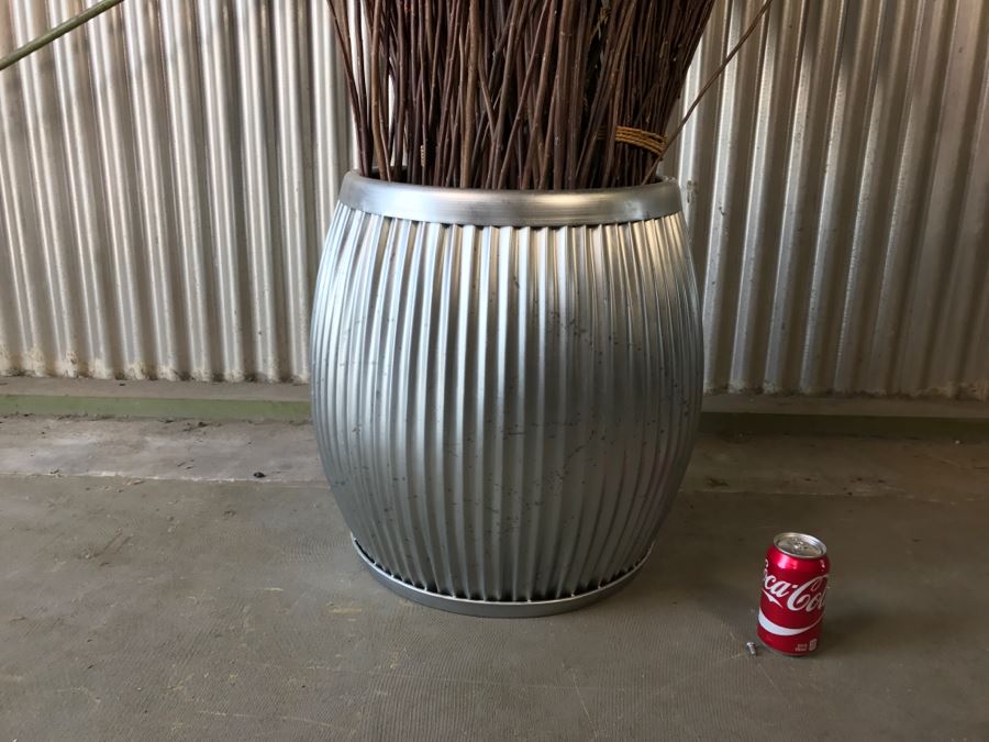 Industrial Metal Corrugated Vase Basket With Bundles Of Straight Branches [Photo 2]