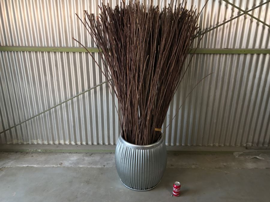 Industrial Metal Corrugated Vase Basket With Bundles Of Straight Branches [Photo 5]