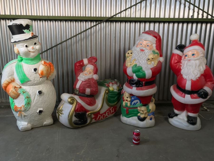 Collection Of Plastic Outdoor Christmas Lawn Ornaments Santa Claus Snowman Lights Up [Photo 1]