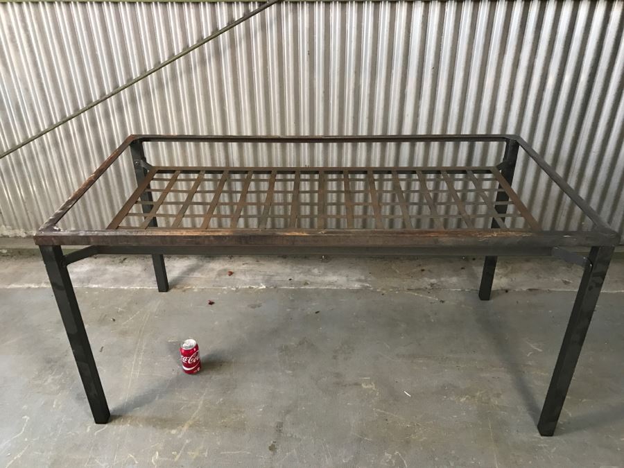 Metal Table Missing Glass Top (Note That Several Screws Are Missing) [Photo 2]