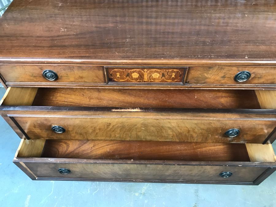 Antique Wooden Chest Of Drawers Dresser With Beatiful Floral Motif Inlay Work 3-Drawers [Photo 9]