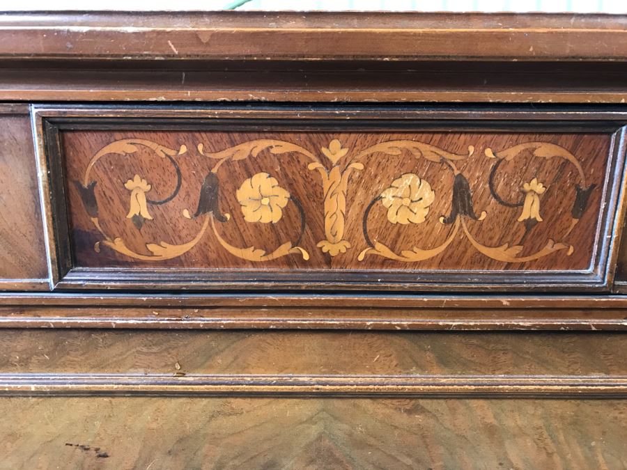 Antique Wooden Chest Of Drawers Dresser With Beatiful Floral Motif Inlay Work 3-Drawers [Photo 3]