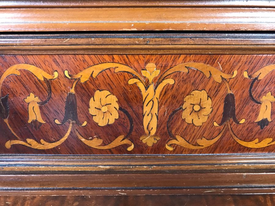 Antique Wooden Chest Of Drawers Highboy Dresser With Beatiful Floral Motif Inlay Work 5-Drawers [Photo 5]