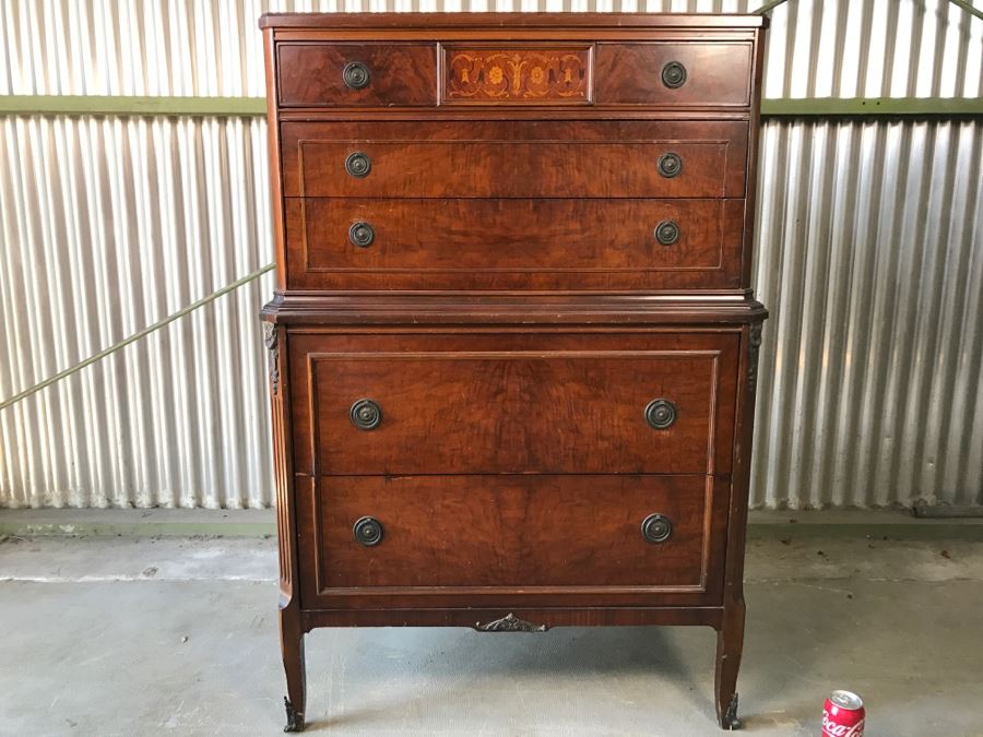 Antique Wooden Chest Of Drawers Highboy Dresser With Beatiful Floral ...